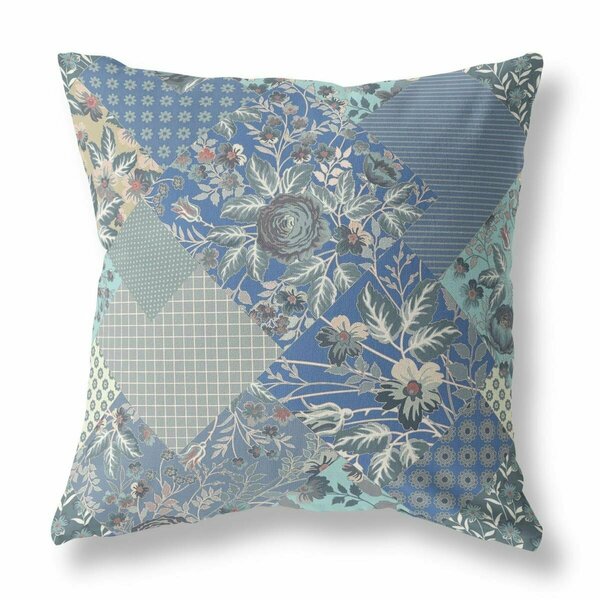 Palacedesigns 18 in. Boho Floral Indoor & Outdoor Throw Pillow Grey Blue & Navy PA3664720